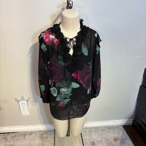 Ted Baker Black Floral Blouse with Lace Detail NWT size 6